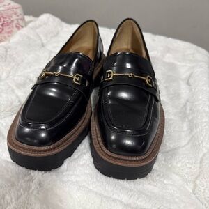 Sam Edelman Black Platform Loafers Size 9 Gold Horsebit